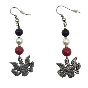 American Bald Eagle Earrings Dangle Drop Red White Blue Patriotic Military USA